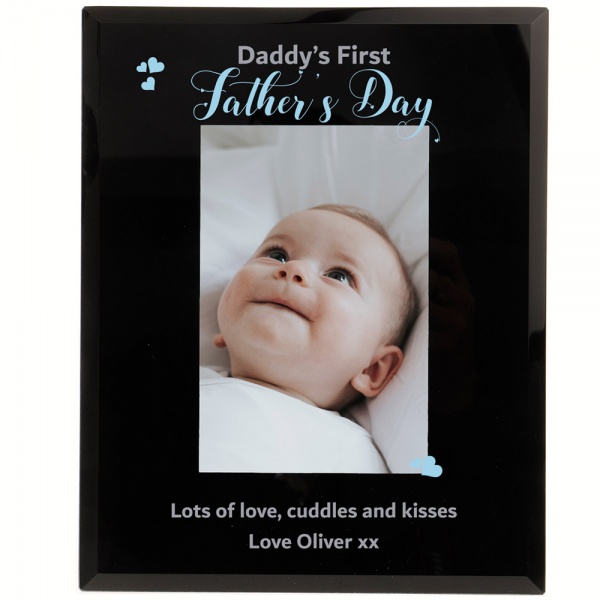 Personalised Daddy's First Father's Day Photo Frame Gift in 6x4'' or 7x5'' Black Glass