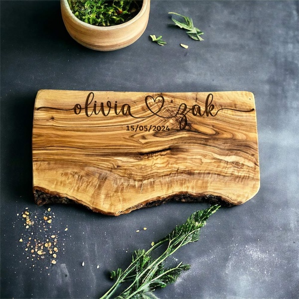 Personalised Couples With Heart Olive Wood Board