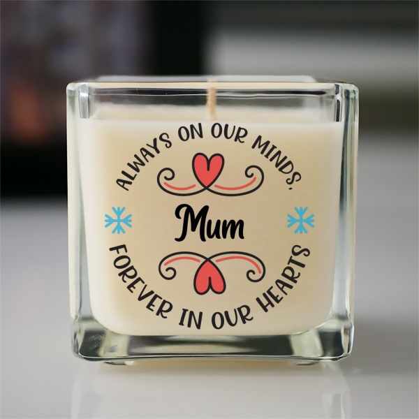 Personalised Memorial Candle Always On Our Minds Forever In Our Hearts Hand poured Scented Candle