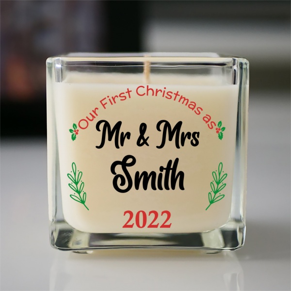 Personalised Our First Christmas As Mr & Mrs Hand Poured Scented Candle (also in Mr & Mr or Mrs & Mrs)