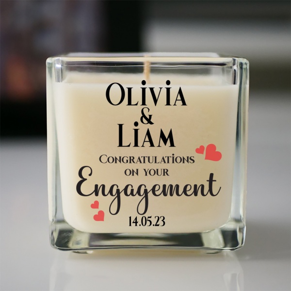 Personalised Engagement Candle Glow through Engaged Candle With Red Hearts