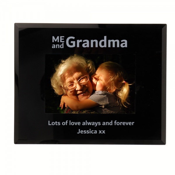 Personalised Me And Grandma Photo Frame 6x4'' or 7x5'' Black Glass Frame