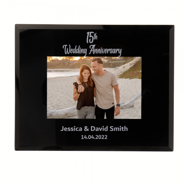 Personalised ANY YEAR Wedding Anniversary Photo Frame 6x4'' or 7x5'' Black Glass Frame