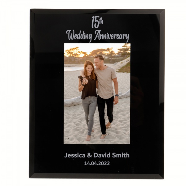 Personalised ANY YEAR Wedding Anniversary Photo Frame 6x4'' or 7x5'' Black Glass Frame