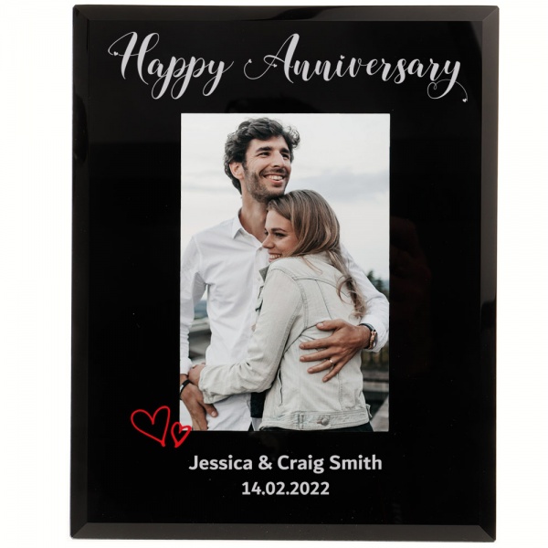 Personalised Happy Anniversary Photo Frame 6x4 7x5 Black Glass frame