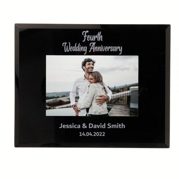 Personalised Fourth Wedding Anniversary Photo Frame 6x4 7x5 Black Glass