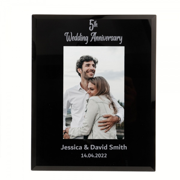 Personalised Fifth Wedding Anniversary Photo Frame Gifts 6x4 7x5 Black Glass