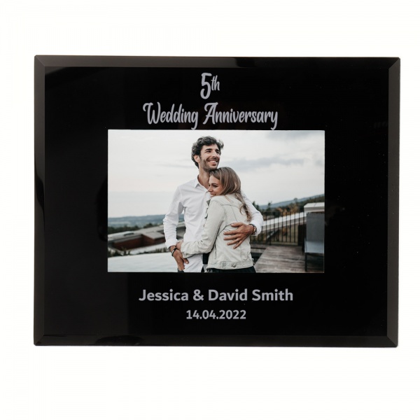 Personalised Fifth Wedding Anniversary Photo Frame Gifts 6x4 7x5 Black Glass