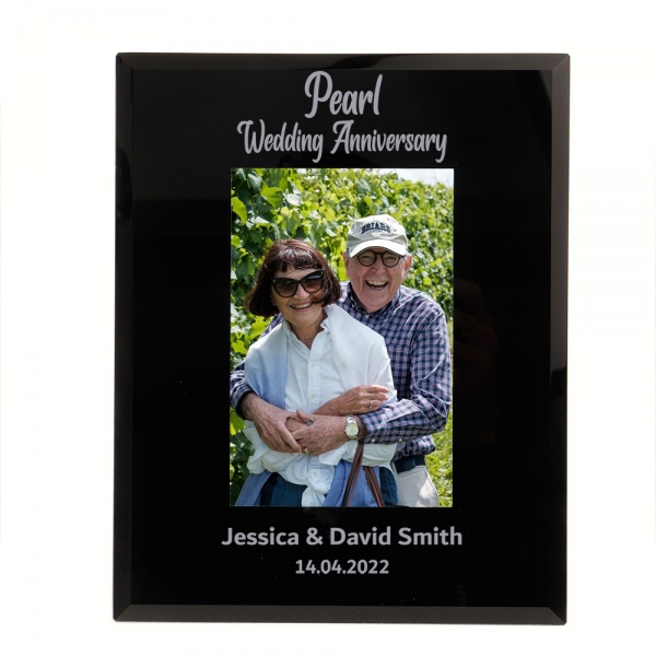 Personalised 30th Wedding Anniversary Gift Pearl Wedding Anniversary Photo Frame 6x4 7x5 Black Glass