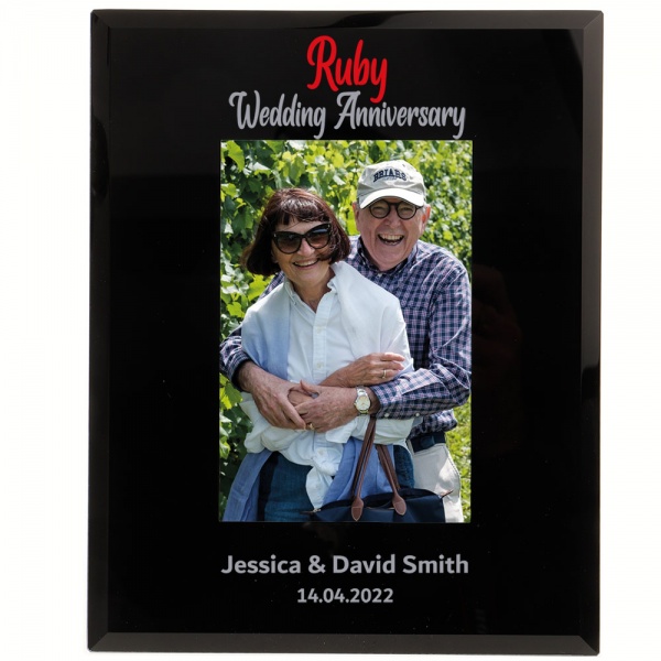 Personalised Ruby 40th Wedding Anniversary Photo Frame in 6x4'' or 7x5'' Black Glass frame