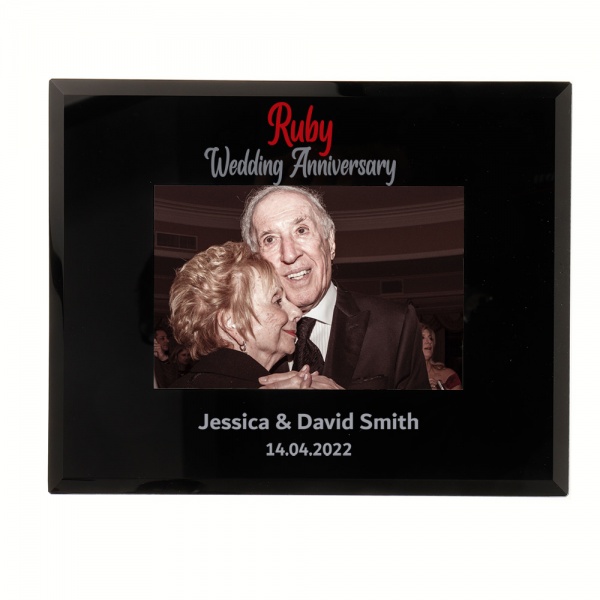 Personalised Ruby 40th Wedding Anniversary Photo Frame in 6x4'' or 7x5'' Black Glass frame