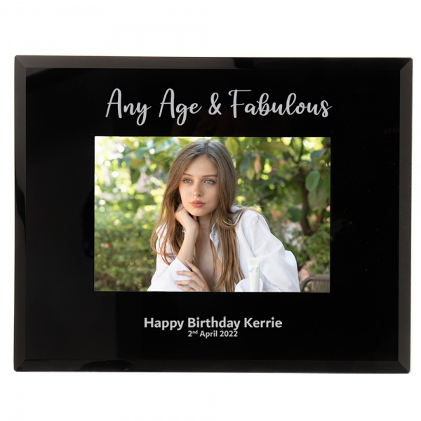 Personalised Birthday Gift Any Age & Fabulous Birthday Photo Frame 6x4'' or 7x5 Black Glass