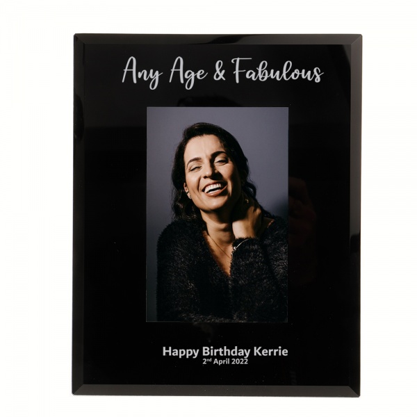 Personalised Birthday Gift Any Age & Fabulous Birthday Photo Frame 6x4'' or 7x5 Black Glass