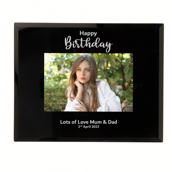 Personalised Happy Birthday Photo Frame 6x4'' or 7x5'' Black Glass