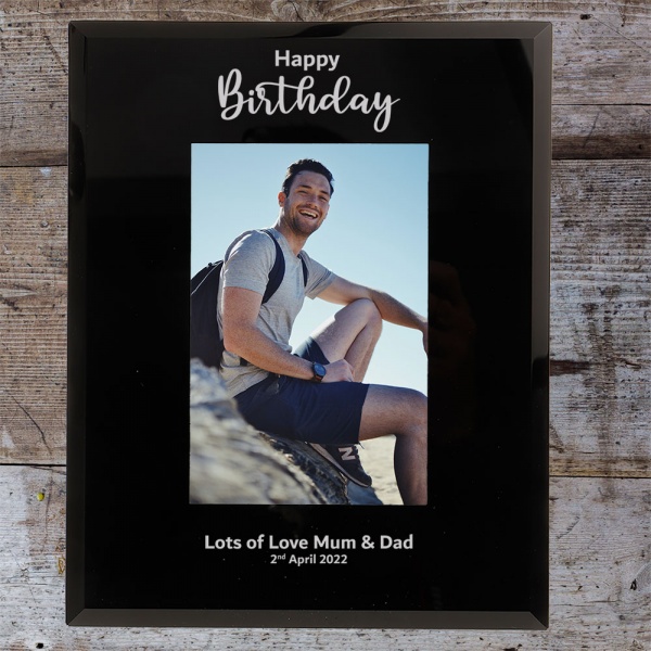 Personalised Happy Birthday Photo Frame 6x4'' or 7x5'' Black Glass