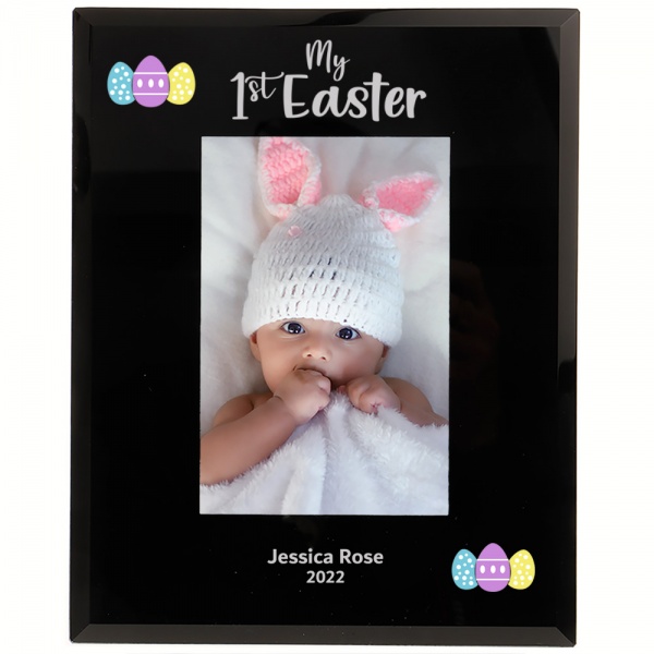 Personalised My 1st Easter Black Glass Photo Frame