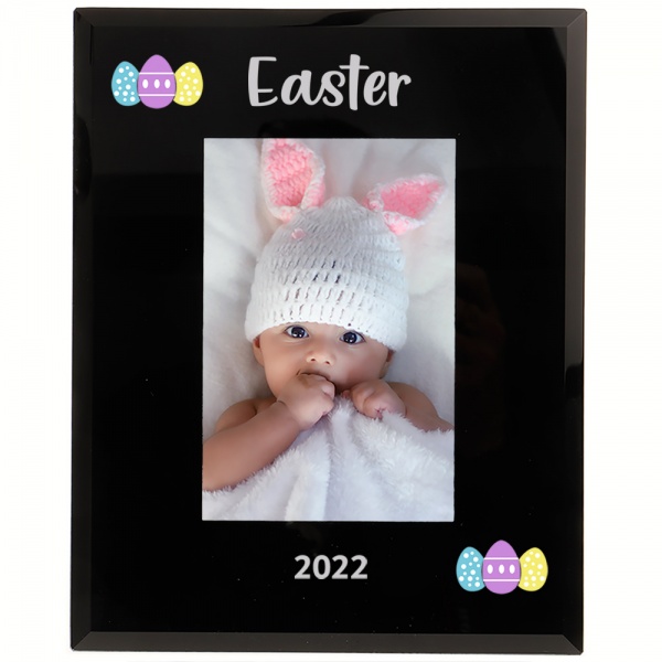 Personalised Easter Black Glass Photo Frame
