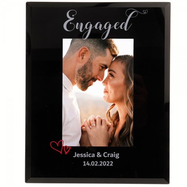 Personalised Engagement Photo Frame 6x4'' or 7x5'' Black Glass