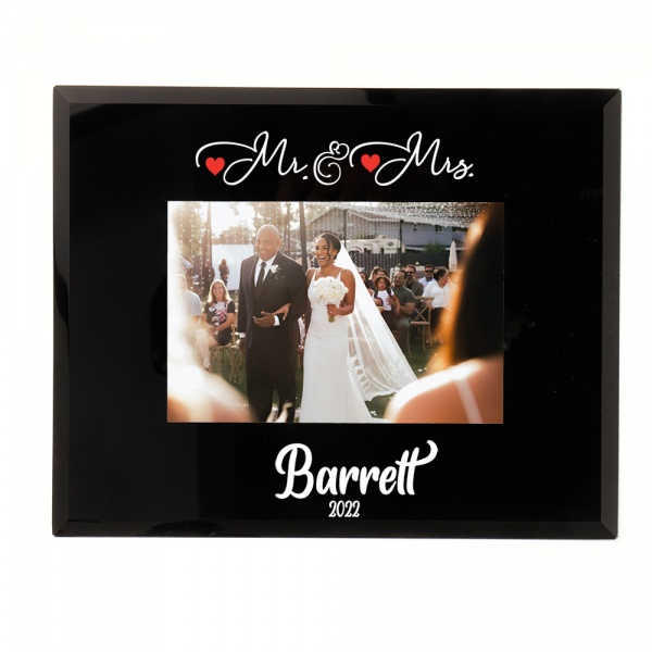 Personalised Mr And Mrs photo frame (also Mr & Mr or Mrs & Mrs) 6x4'' or 7x5'' Black Glass