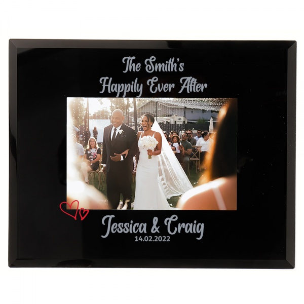 Personalised Wedding Photo Frame Happily Ever After Photo Frame 6x4 7x5 Black Glass