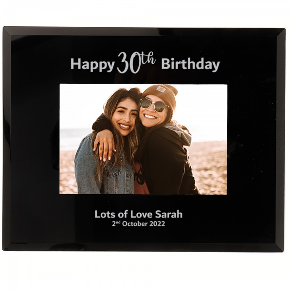 Personalised 30th Birthday Gift Happy 30th Birthday photo frame 6x4'' or 7x5''Black Glass