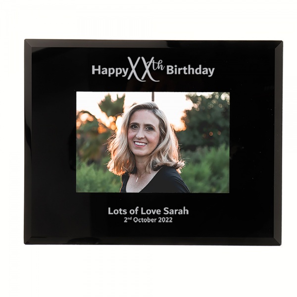 Personalised Birthday Gift Happy ANY AGE Birthday photo frame 6x4'' or 7x5'' Black Glass