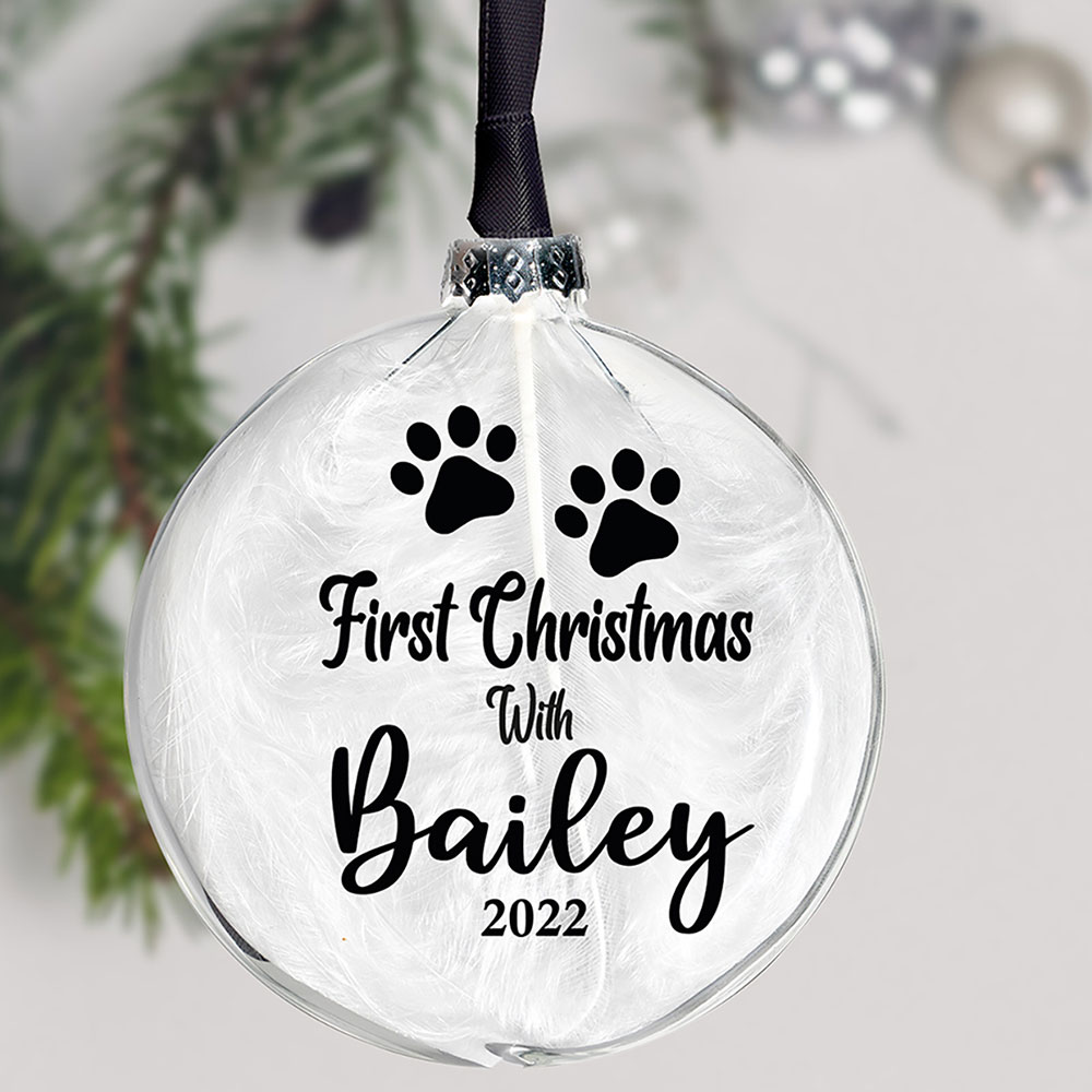 Personalised Pet First Christmas Glass Bauble