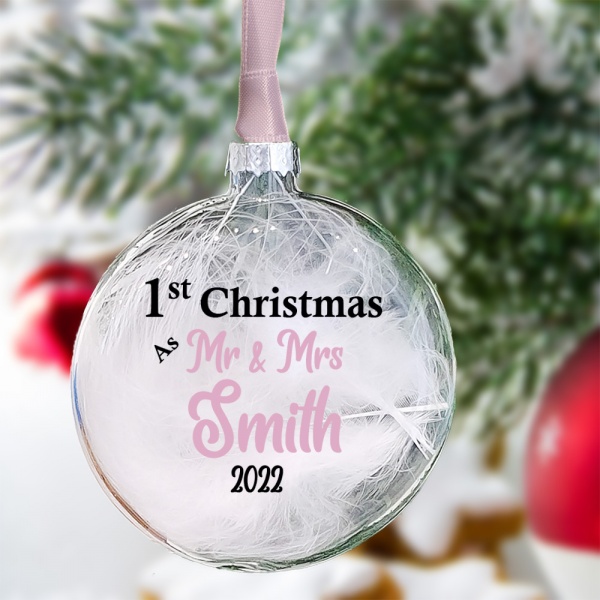 Personalised 1st Christmas Married Bauble in 10 colours