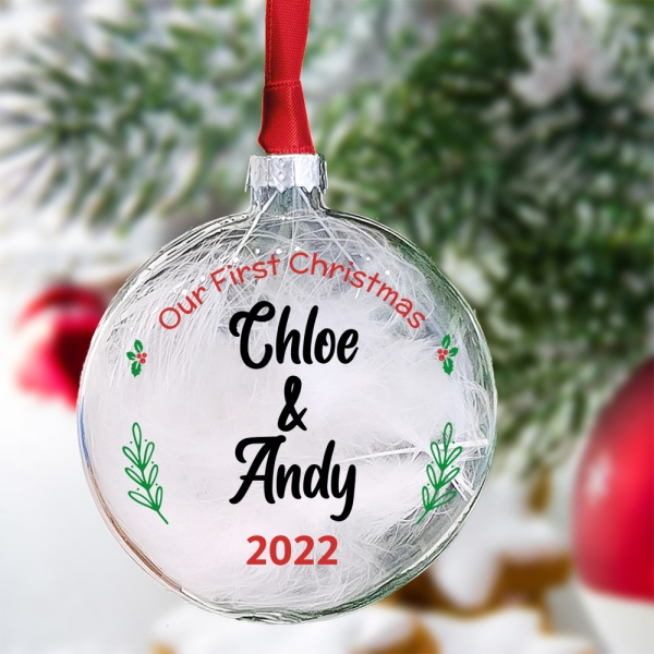 Personalised 1st Christmas Bauble Couples First Christmas together Glass Bauble
