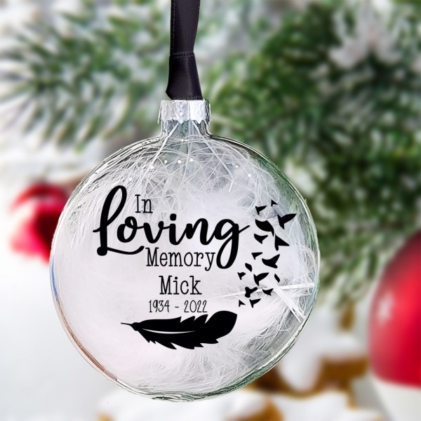 Personalised In Loving Memory Glass Bauble in 10 Colours
