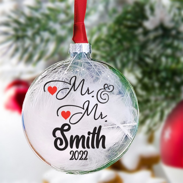 Personalised Mr & Mrs Bauble also in Mr & Mr or Mrs & Mrs 8cm glass bauble