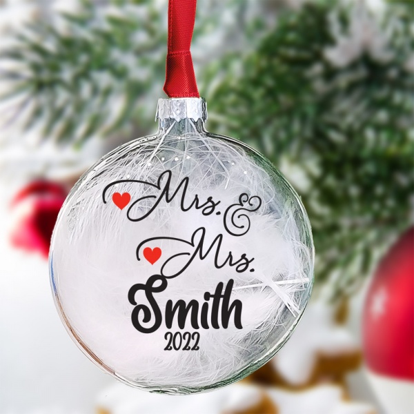 Personalised Mr & Mrs Bauble also in Mr & Mr or Mrs & Mrs 8cm glass bauble