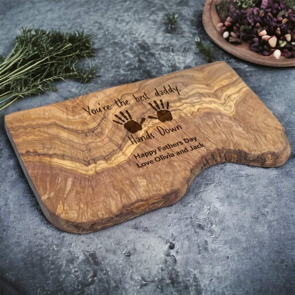Personalised Best Daddy Hands Down Olive Wood Board