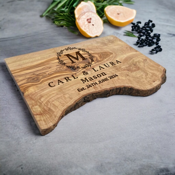 Personalised Couples Olive Wood Board Wedding or Anniversary Gift