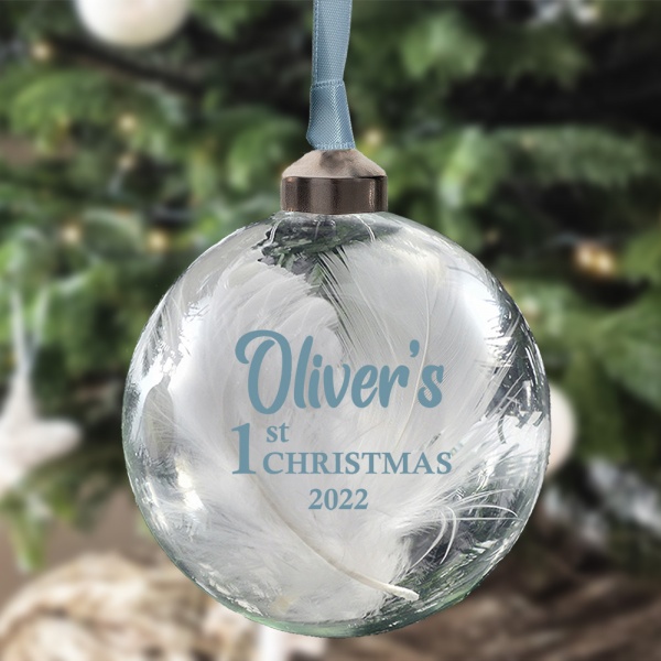 Personalised 1st Christmas Glass Bauble in 11 colours