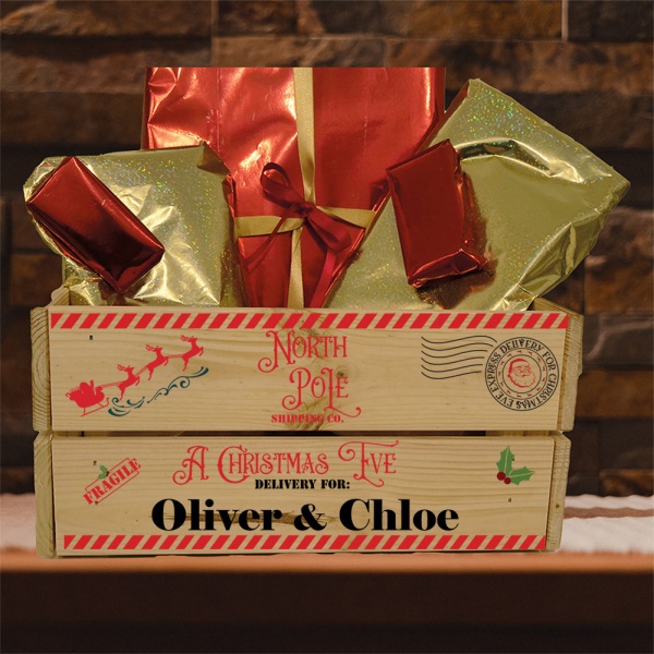 Personalised Christmas Eve Wooden Crate Box North Pole Shipping Co.