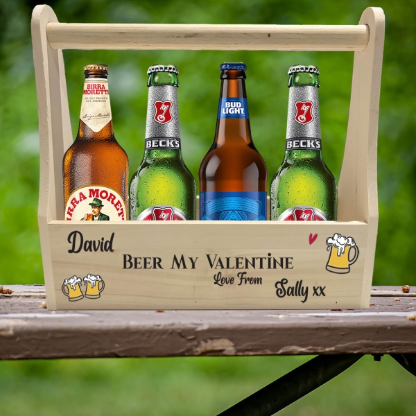Personalised Beer My Valentine Beer Caddy Gift