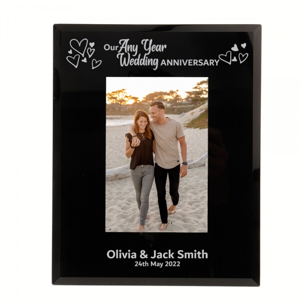 Personalise Any Year Wedding Anniversary Photo Frame 6x4'' or 7x5'' Black Glass