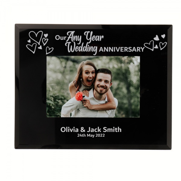 Personalise Any Year Wedding Anniversary Photo Frame 6x4'' or 7x5'' Black Glass