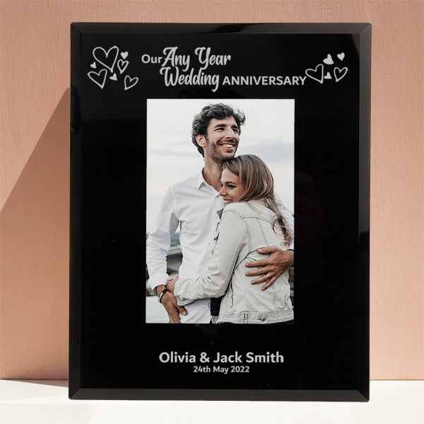 Personalise Any Year Wedding Anniversary Photo Frame 6x4'' or 7x5'' Black Glass