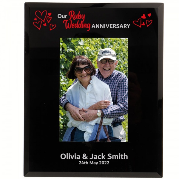 Personalised 40th Wedding Anniversary Gift Ruby Wedding Anniversary Photo Frame 6x4'' or 7x5'' Black Glass