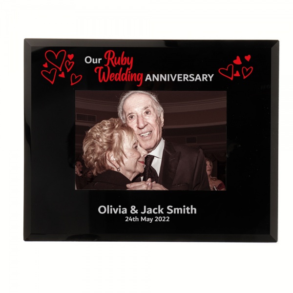 Personalised 40th Wedding Anniversary Gift Ruby Wedding Anniversary Photo Frame 6x4'' or 7x5'' Black Glass