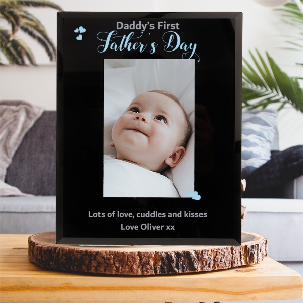 Personalised Daddy's First Father's Day Photo Frame Gift in 6x4'' or 7x5'' Black Glass