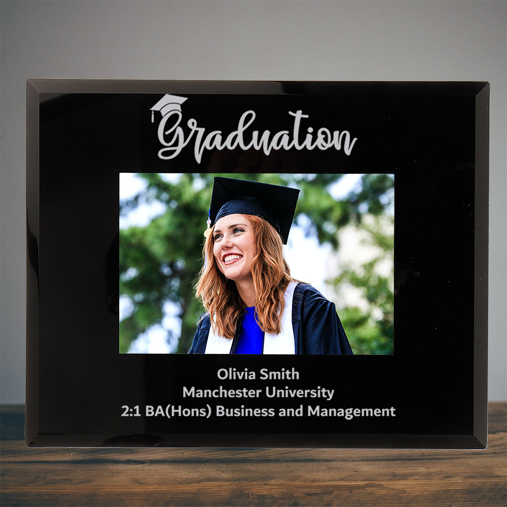 Personalised Graduation Photo Frame Black Glass