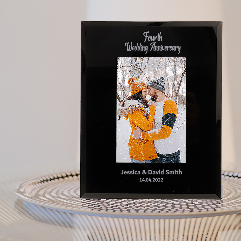 Personalised Fourth Wedding Anniversary Photo Frame 6x4 7x5 Black Glass