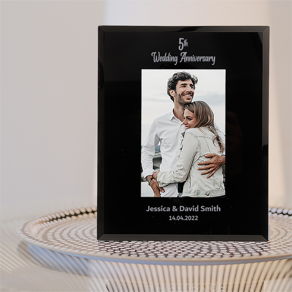 Personalised Fifth Wedding Anniversary Photo Frame Gifts 6x4 7x5 Black Glass