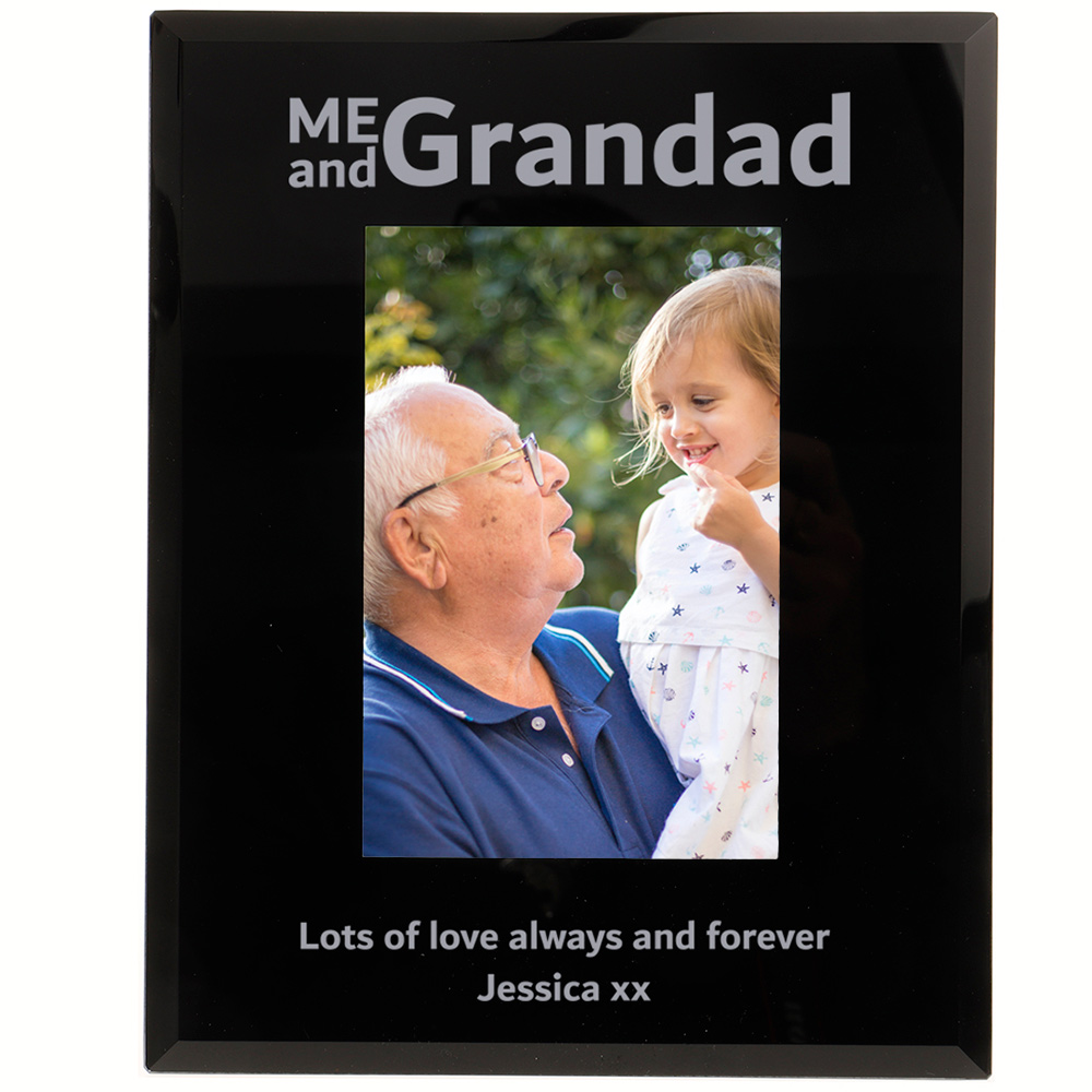 Personalised Me and Grandad Photo frame 6x4'' or 7x5'' black Glass