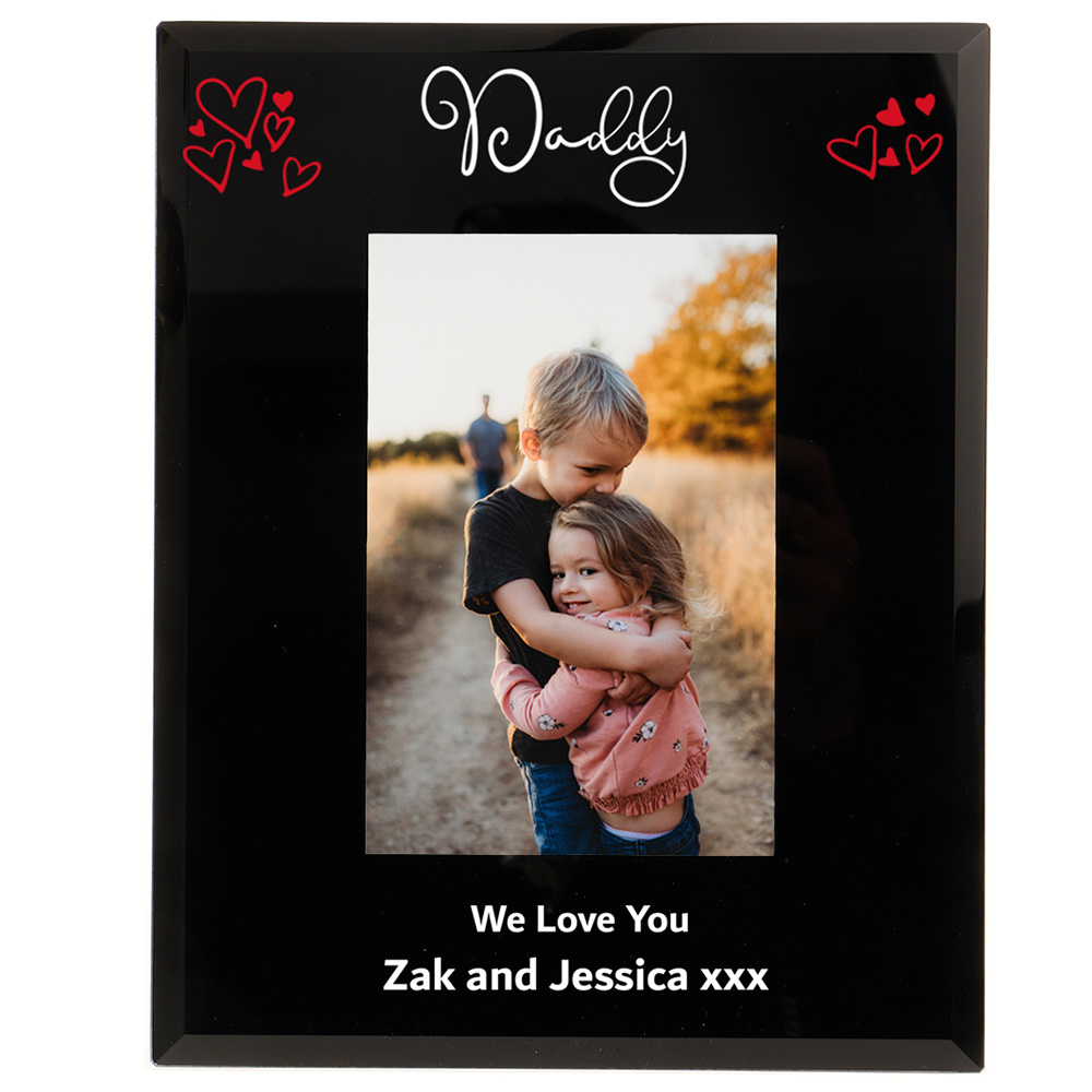 Personalised Daddy Photo Frame with Hand drawn hearts 6x4'' or 7x5''