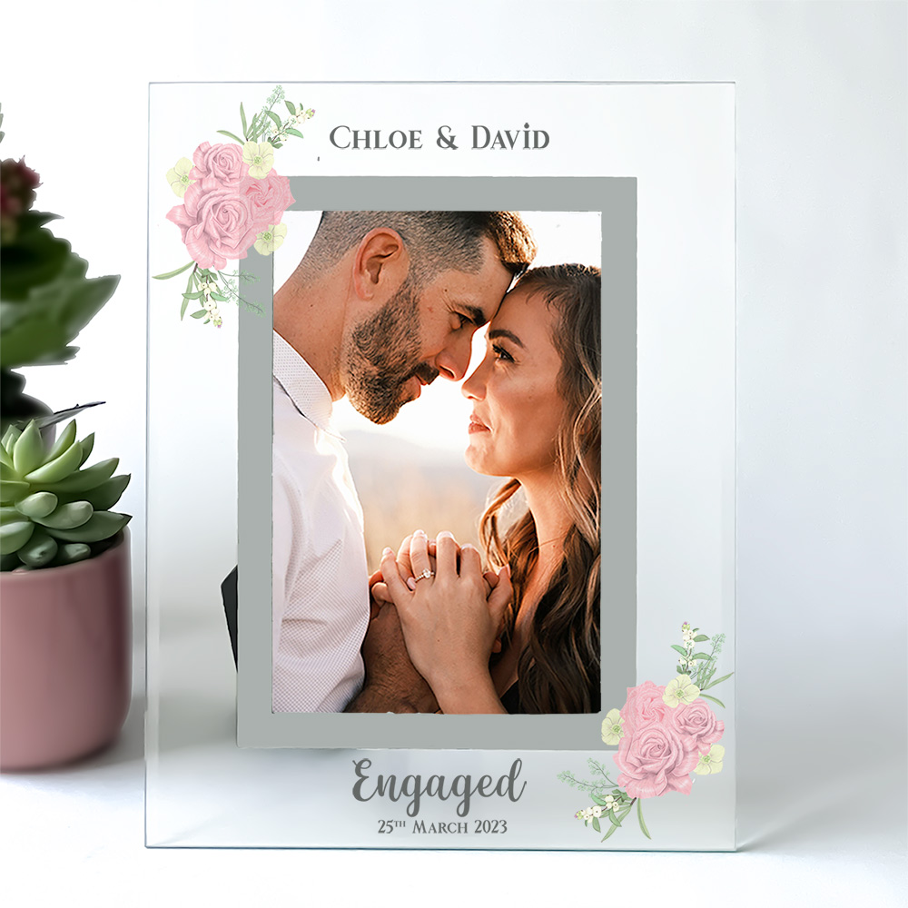 Personalised Engaged Photo frame 6x4'' or 7x5'' Clear Glass