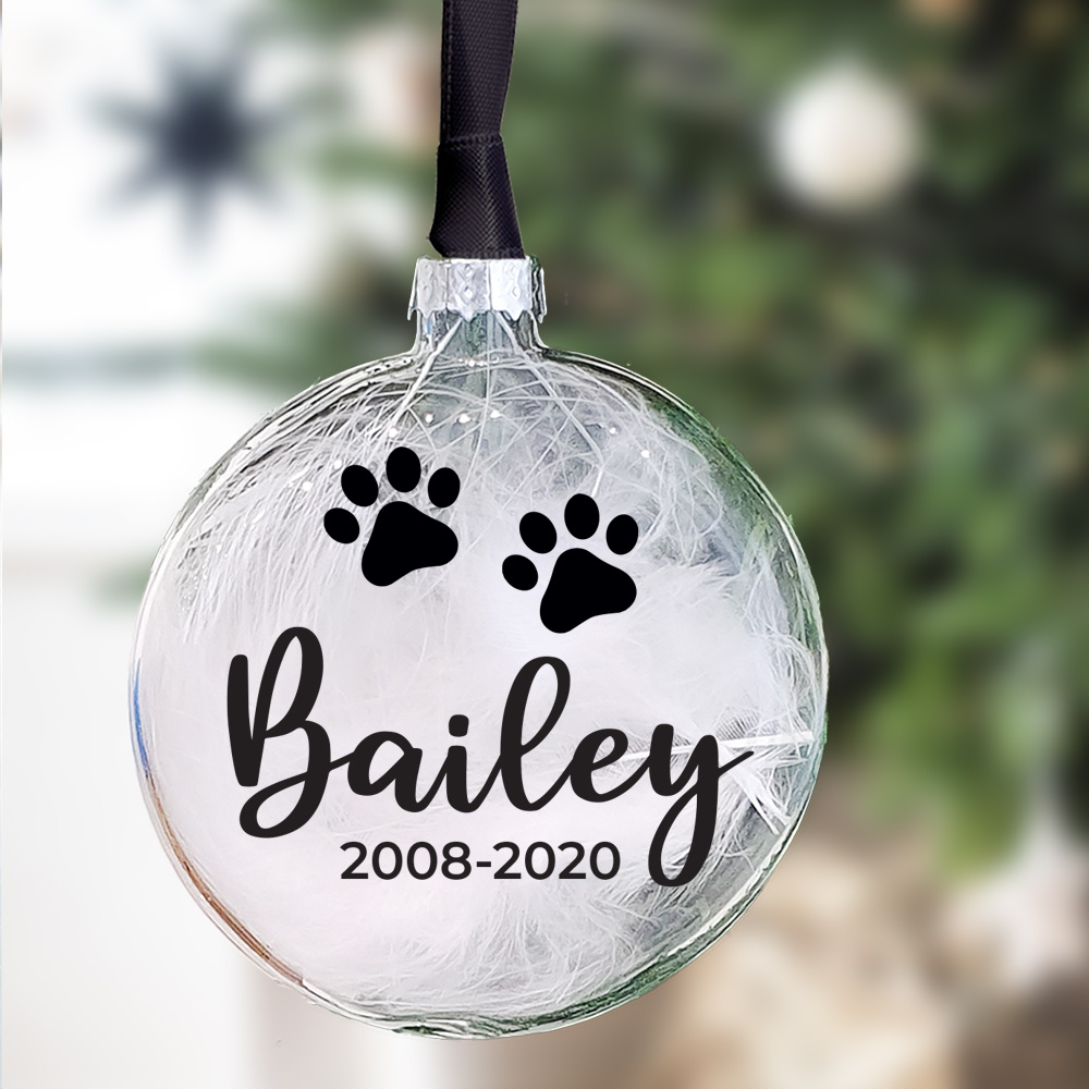 Personalised Pet Memorial Glass Bauble in 10 colours